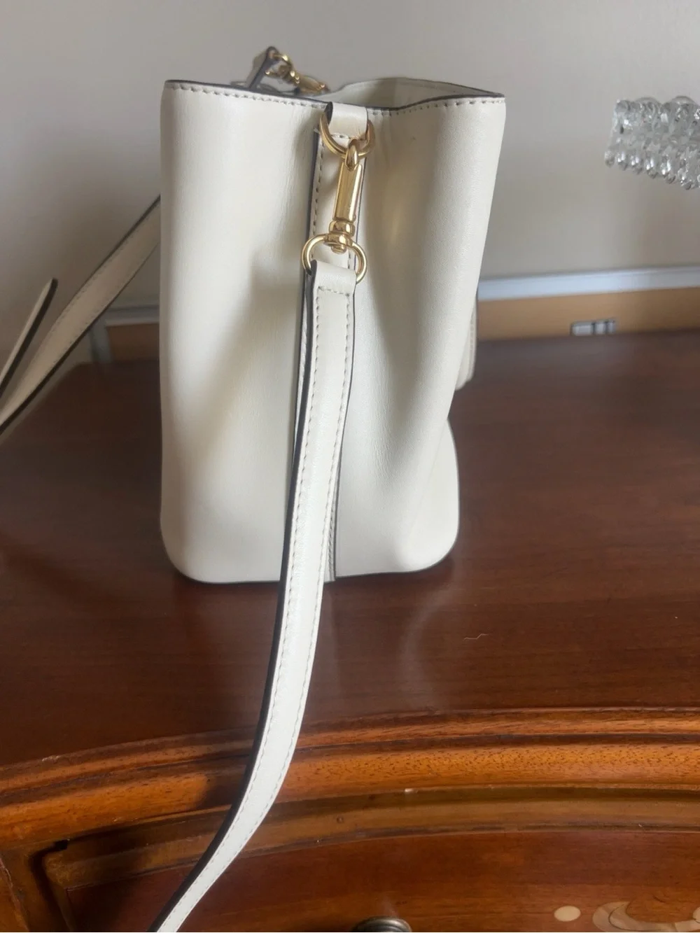 Ralph Lauren Ivory Leather Satchel with Gold Hardware